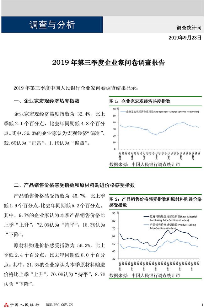 2019年第三季度企业家问卷调查报告