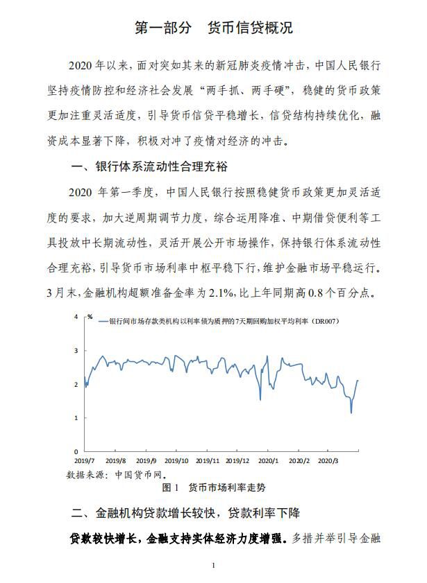 《2020年第一季度中国货币政策执行报告》