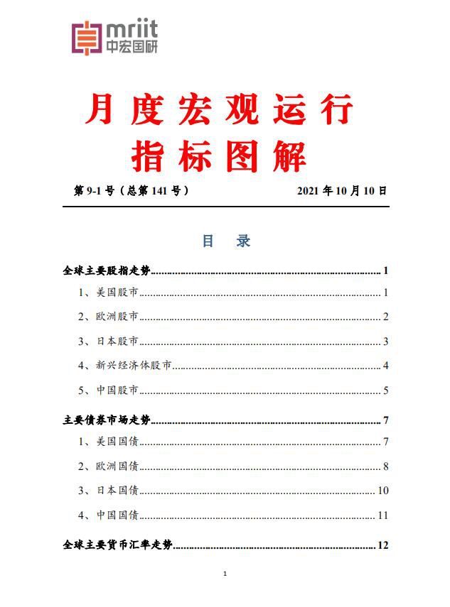 全球主要股指走势 9月份月度宏观运行指标图解